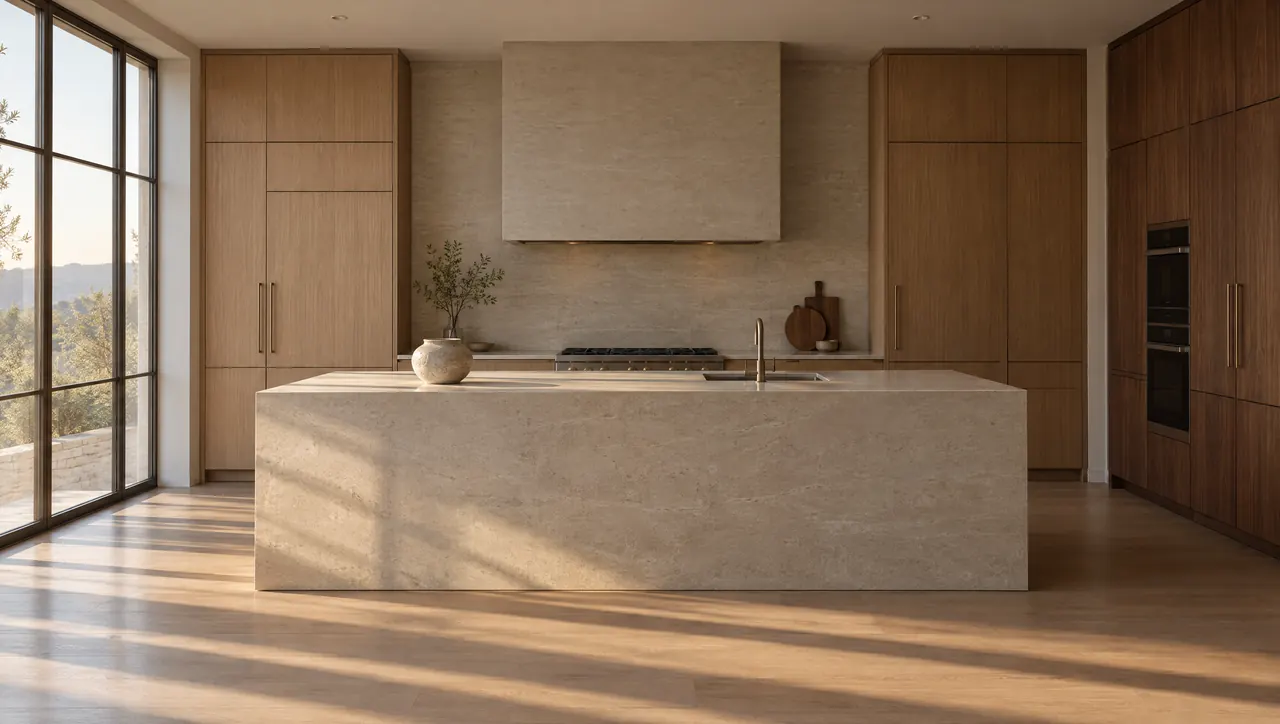 Completed kitchen in calm morning light